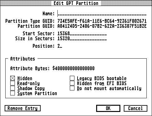 Editing of GPT partition data
